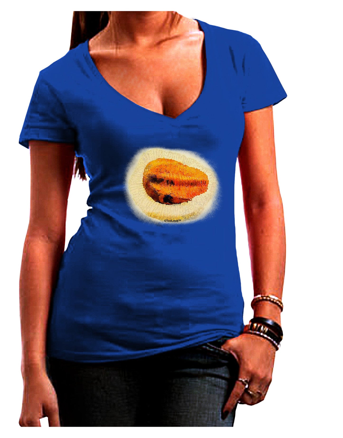 Trilobite Fossil Watercolor Juniors V-Neck Dark T-Shirt-Womens V-Neck T-Shirts-TooLoud-Royal-Blue-Juniors Fitted Small-Davson Sales