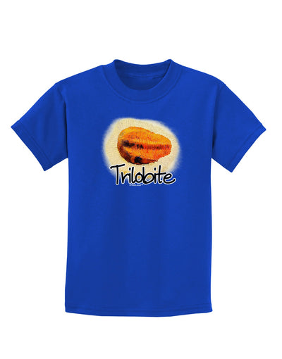 Trilobite Fossil Watercolor Text Childrens Dark T-Shirt-Childrens T-Shirt-TooLoud-Royal-Blue-X-Small-Davson Sales