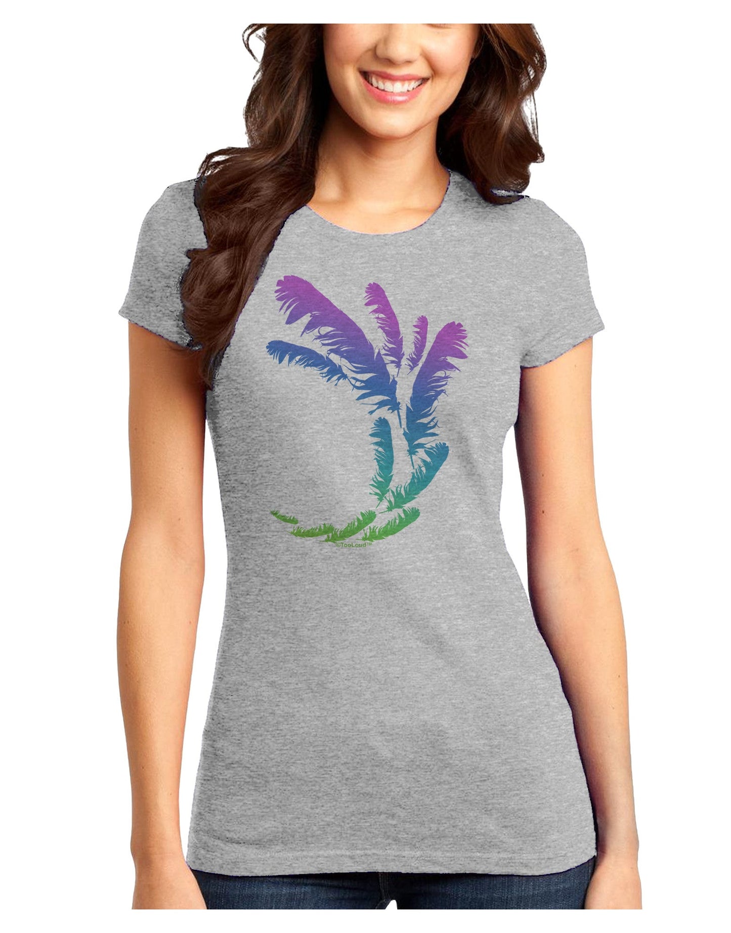 Tropical Feathers Juniors Petite T-Shirt-T-Shirts Juniors Tops-TooLoud-Ash-Gray-Juniors Fitted X-Small-Davson Sales