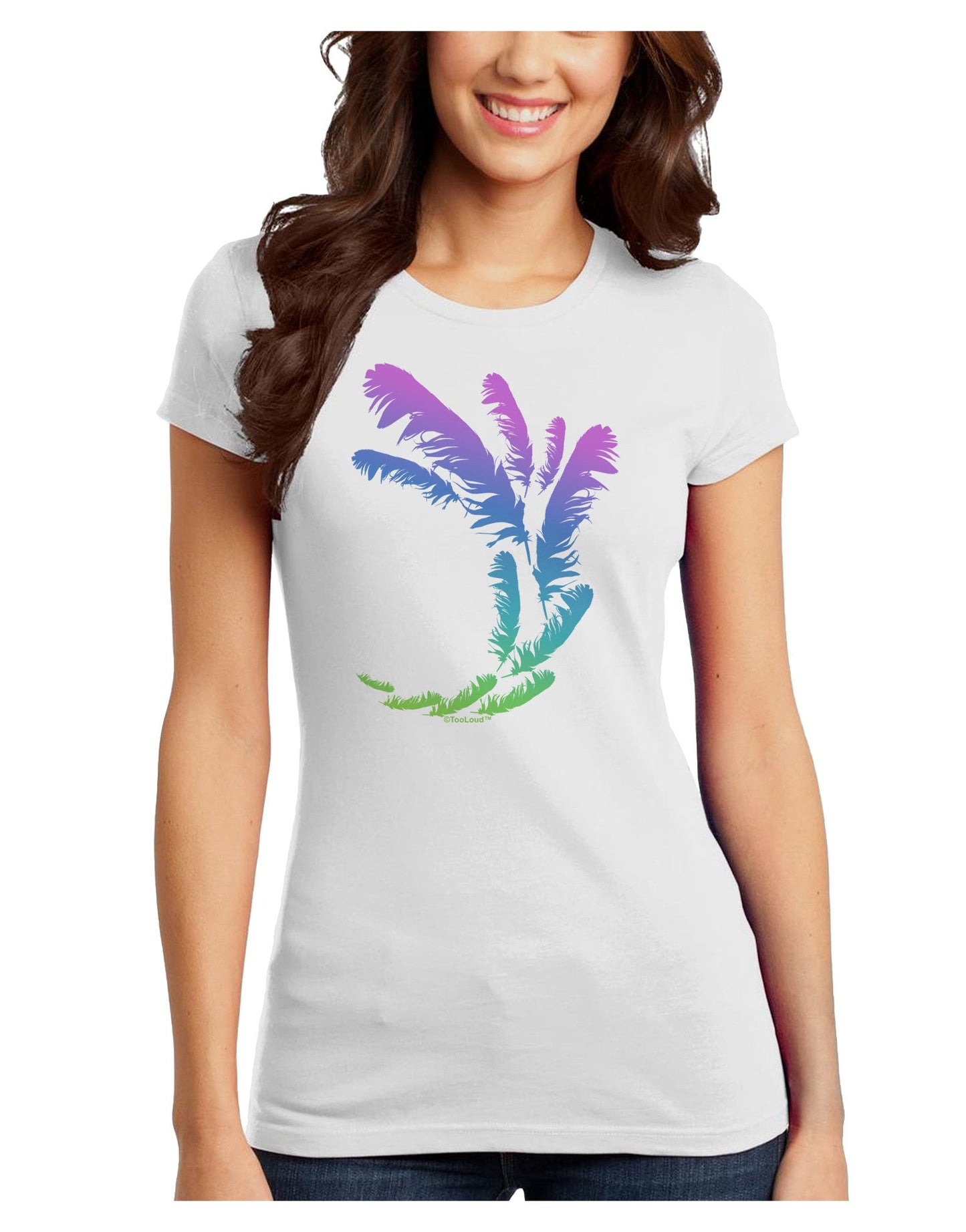 Tropical Feathers Juniors Petite T-Shirt-T-Shirts Juniors Tops-TooLoud-White-Juniors Fitted X-Small-Davson Sales