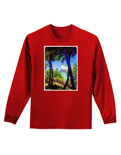 Tropical Skyline Adult Long Sleeve Dark T-Shirt-TooLoud-Red-Small-Davson Sales