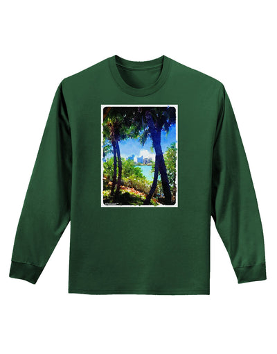 Tropical Skyline Adult Long Sleeve Dark T-Shirt-TooLoud-Dark-Green-Small-Davson Sales