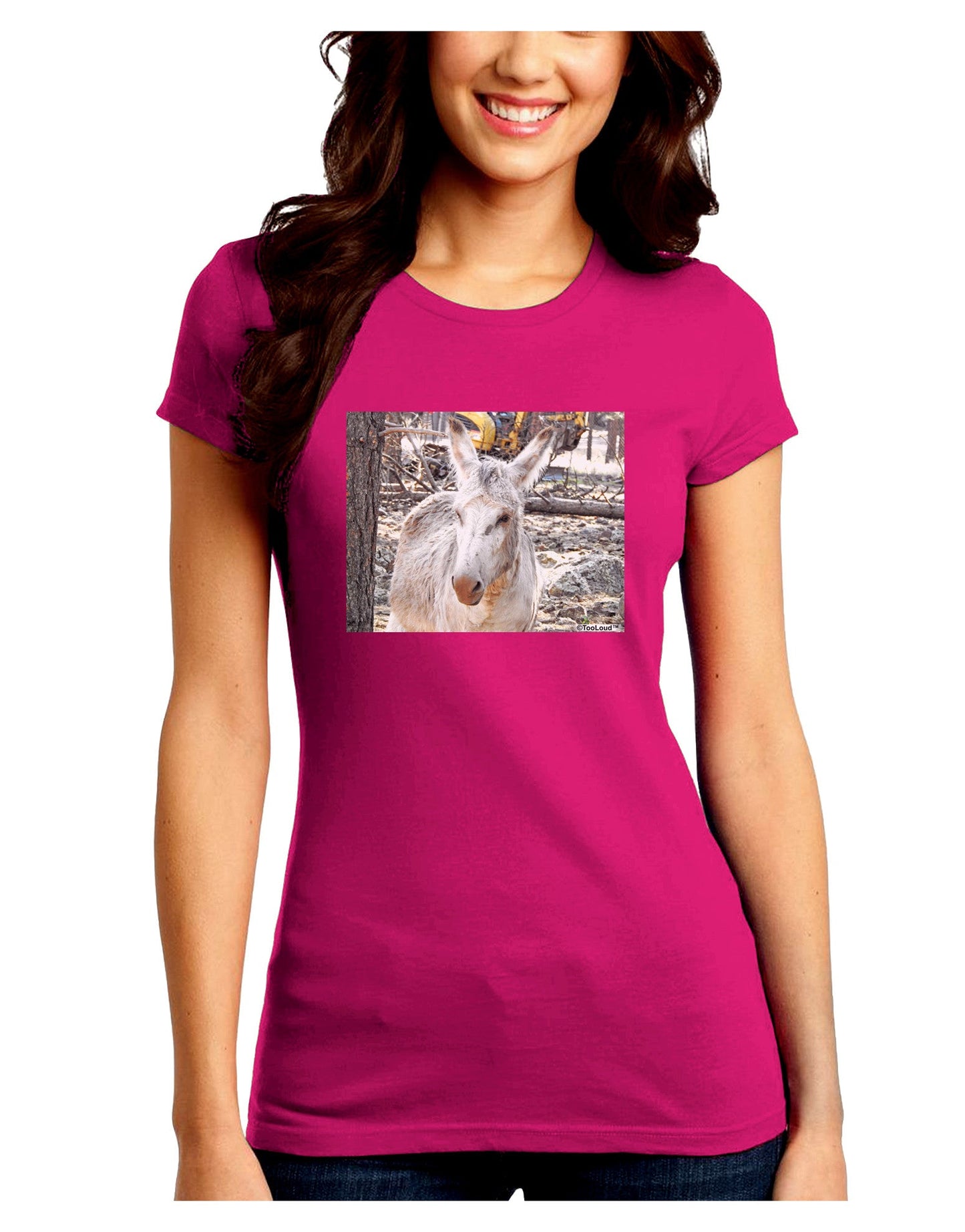 Troubled Burro Juniors Petite Crew Dark T-Shirt-T-Shirts Juniors Tops-TooLoud-Hot-Pink-Juniors Fitted Small-Davson Sales
