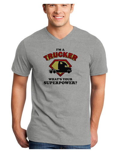 Trucker - Superpower Adult V-Neck T-shirt-Mens V-Neck T-Shirt-TooLoud-HeatherGray-Small-Davson Sales