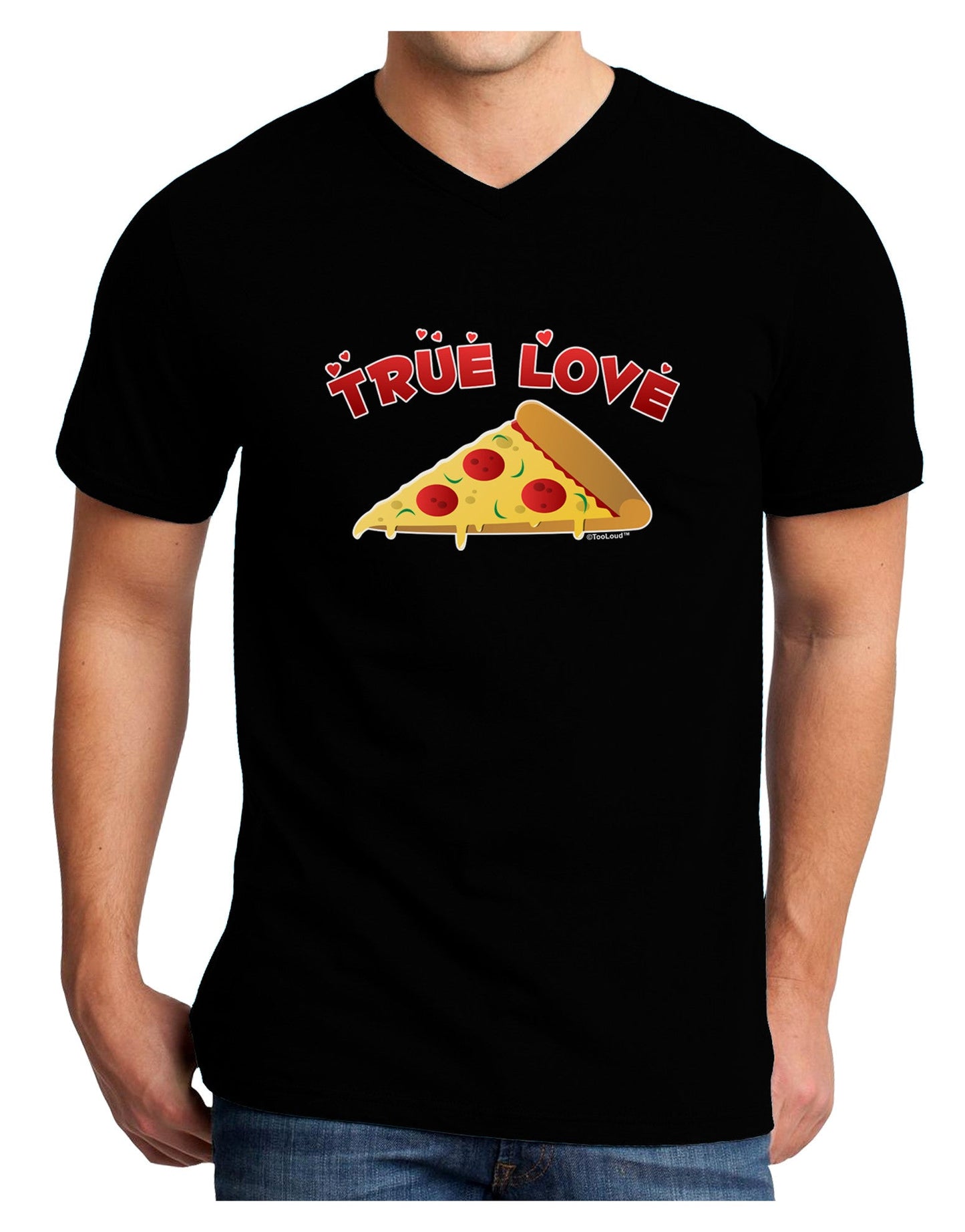 True Love - Pizza Adult Dark V-Neck T-Shirt-Mens V-Neck T-Shirt-TooLoud-Black-Small-Davson Sales