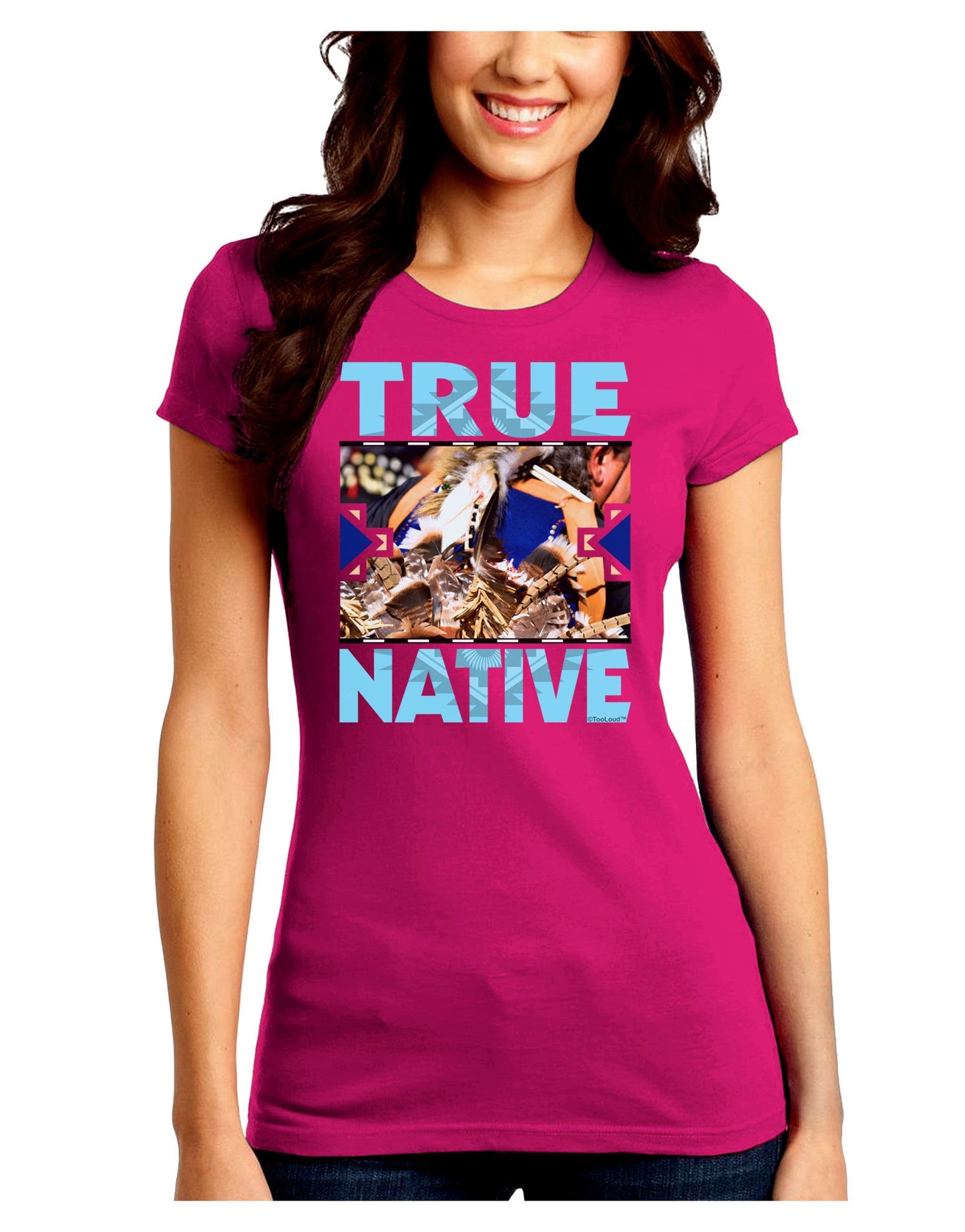 True Native American Juniors Petite Crew Dark T-Shirt-T-Shirts Juniors Tops-TooLoud-Hot-Pink-Juniors Fitted Small-Davson Sales
