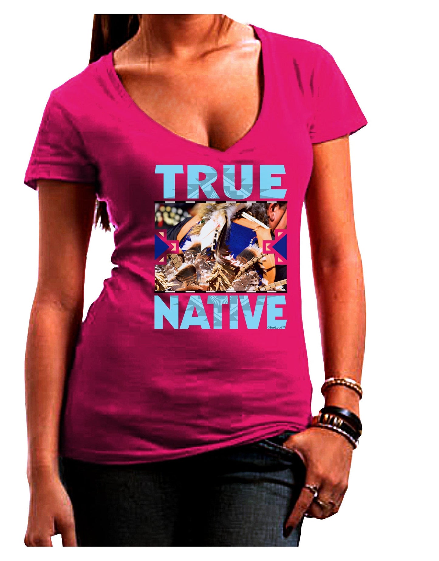 True Native American Womens V-Neck Dark T-Shirt-Womens V-Neck T-Shirts-TooLoud-Hot-Pink-Juniors Fitted Small-Davson Sales
