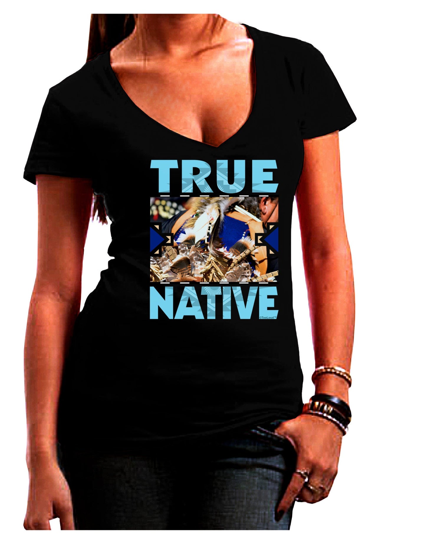 True Native American Womens V-Neck Dark T-Shirt-Womens V-Neck T-Shirts-TooLoud-Black-Juniors Fitted Small-Davson Sales