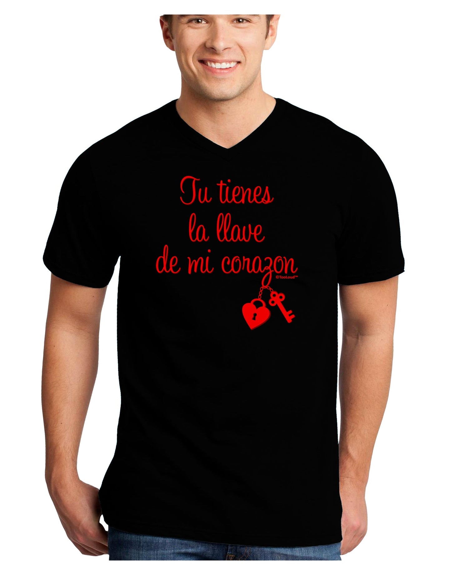 Tu Tienes La Llave De Mi Corazon Adult Dark V-Neck T-Shirt by TooLoud-Mens V-Neck T-Shirt-TooLoud-Black-Small-Davson Sales