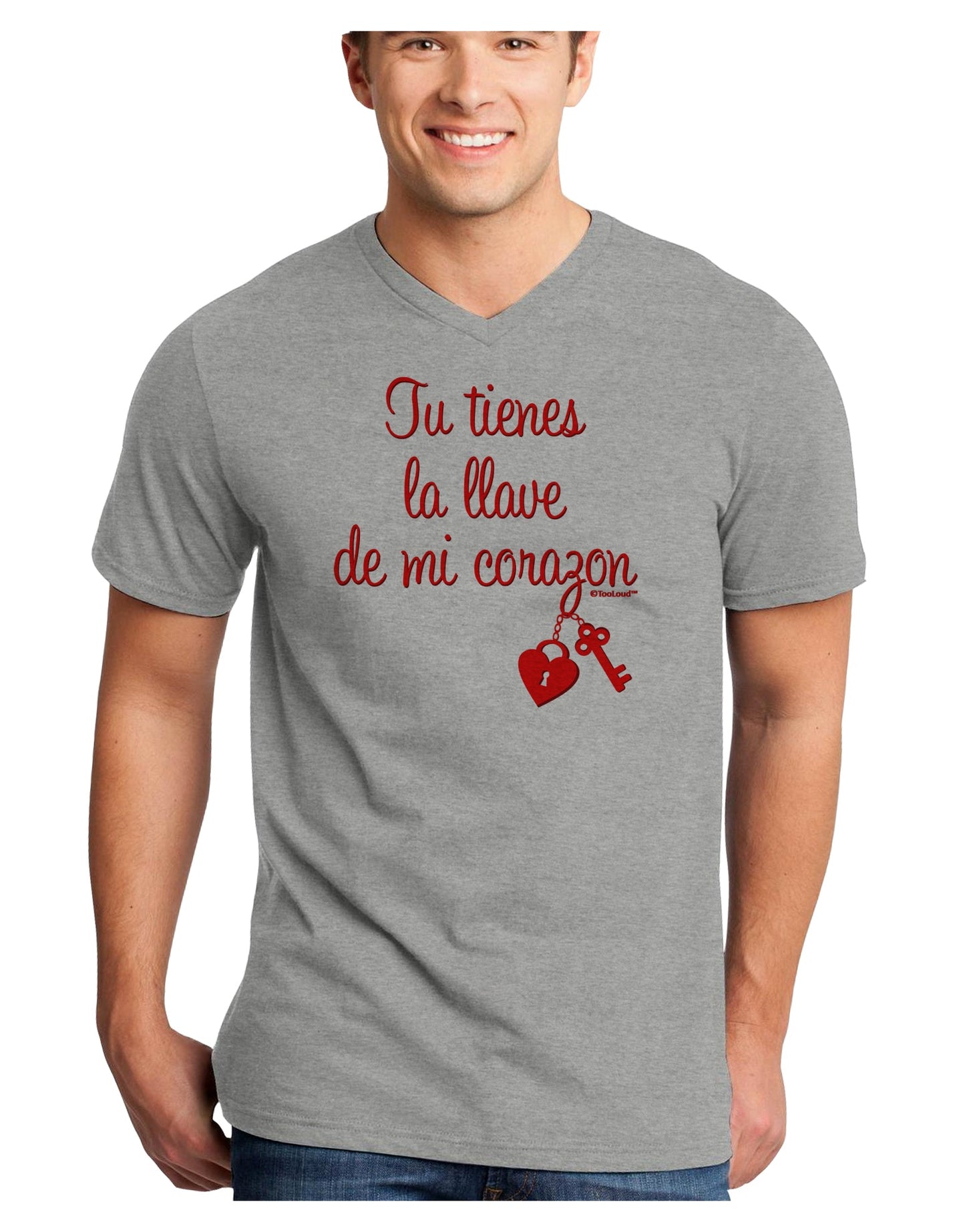 Tu Tienes La Llave De Mi Corazon Adult V-Neck T-shirt by TooLoud-Mens V-Neck T-Shirt-TooLoud-HeatherGray-Small-Davson Sales