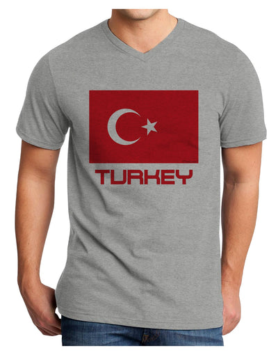 Turkey Flag with Text Adult V-Neck T-shirt by TooLoud-Mens V-Neck T-Shirt-TooLoud-HeatherGray-Small-Davson Sales