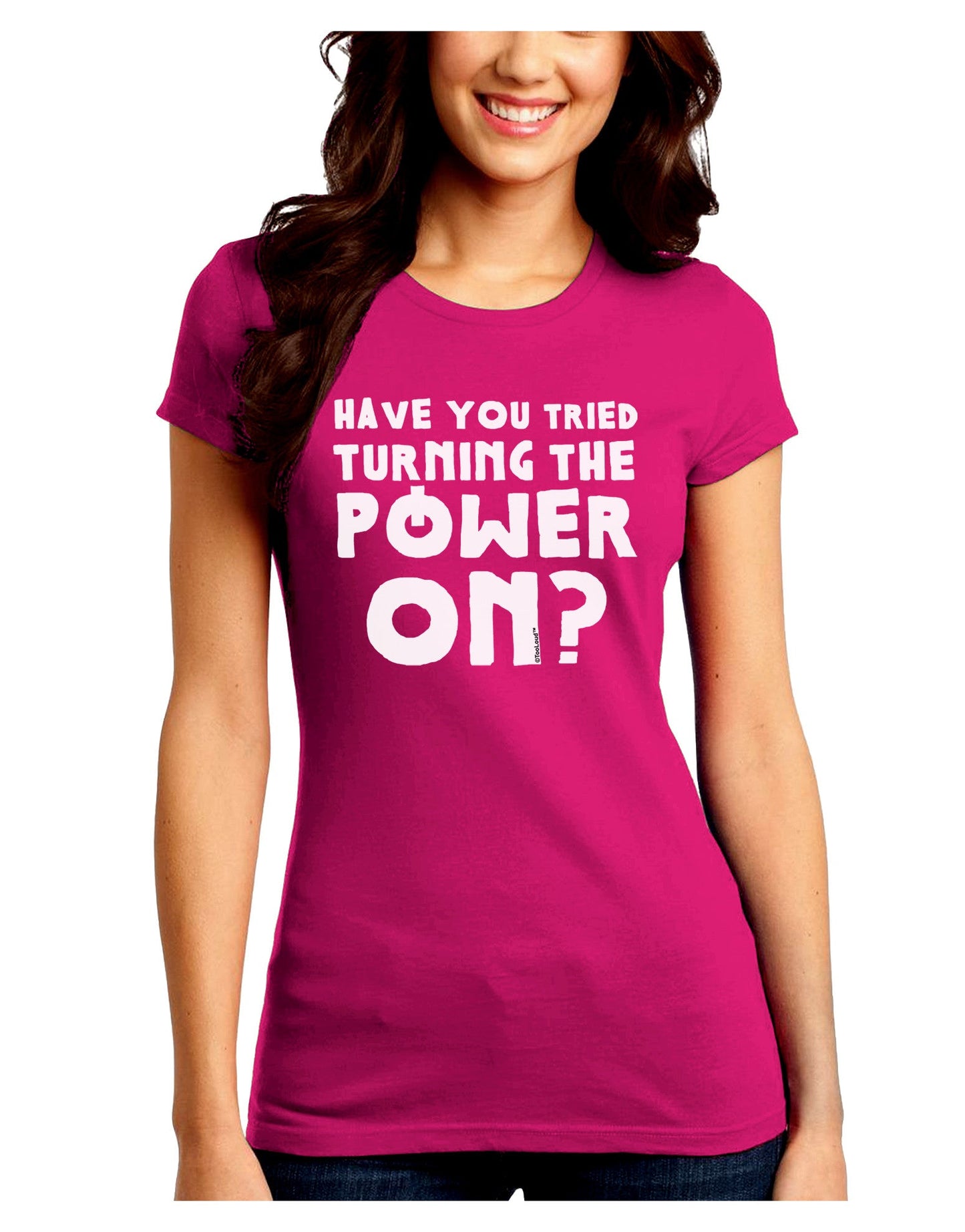 Turning the Power On Juniors Petite Crew Dark T-Shirt-T-Shirts Juniors Tops-TooLoud-Hot-Pink-Juniors Fitted Small-Davson Sales