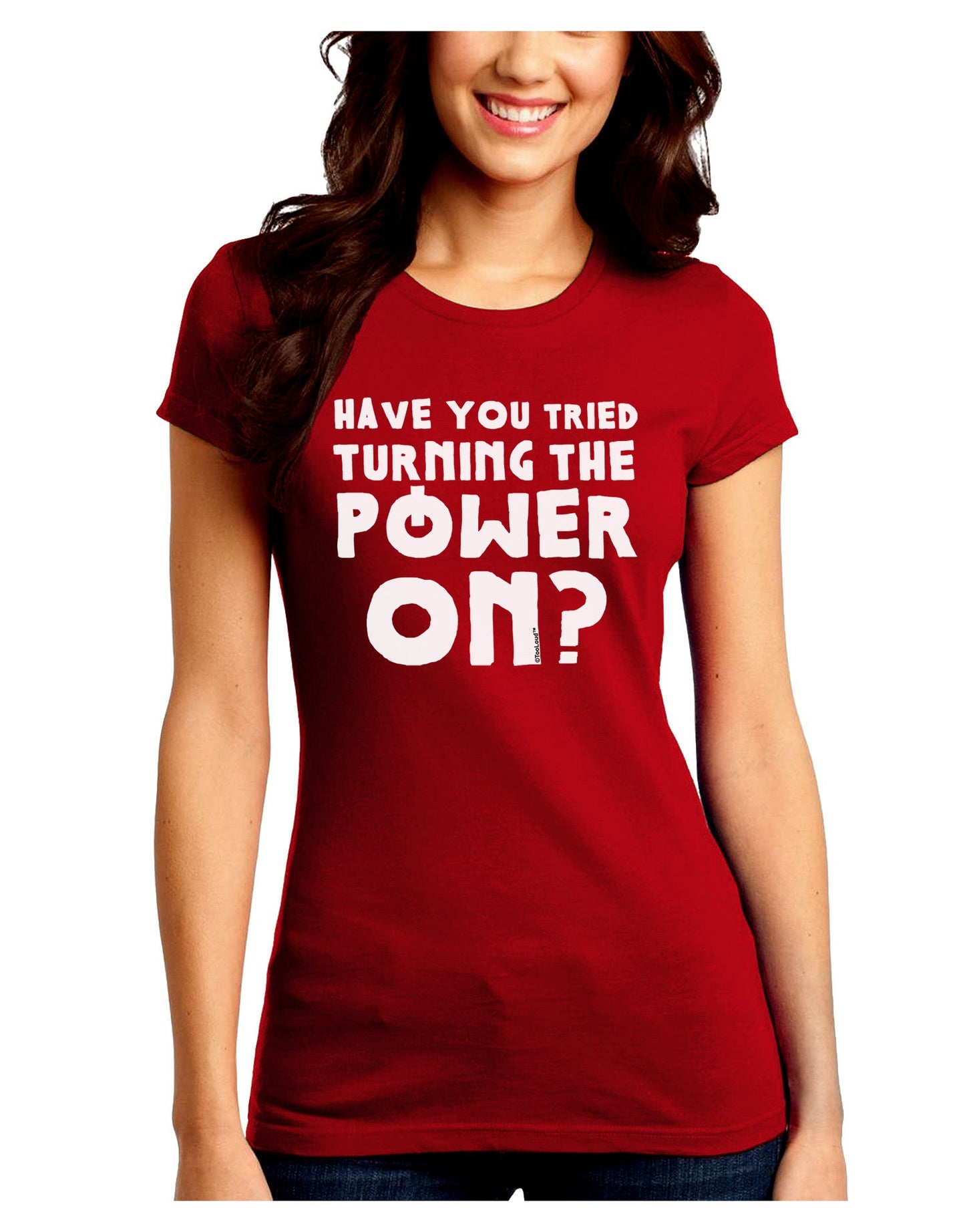 Turning the Power On Juniors Petite Crew Dark T-Shirt-T-Shirts Juniors Tops-TooLoud-Red-Juniors Fitted Small-Davson Sales