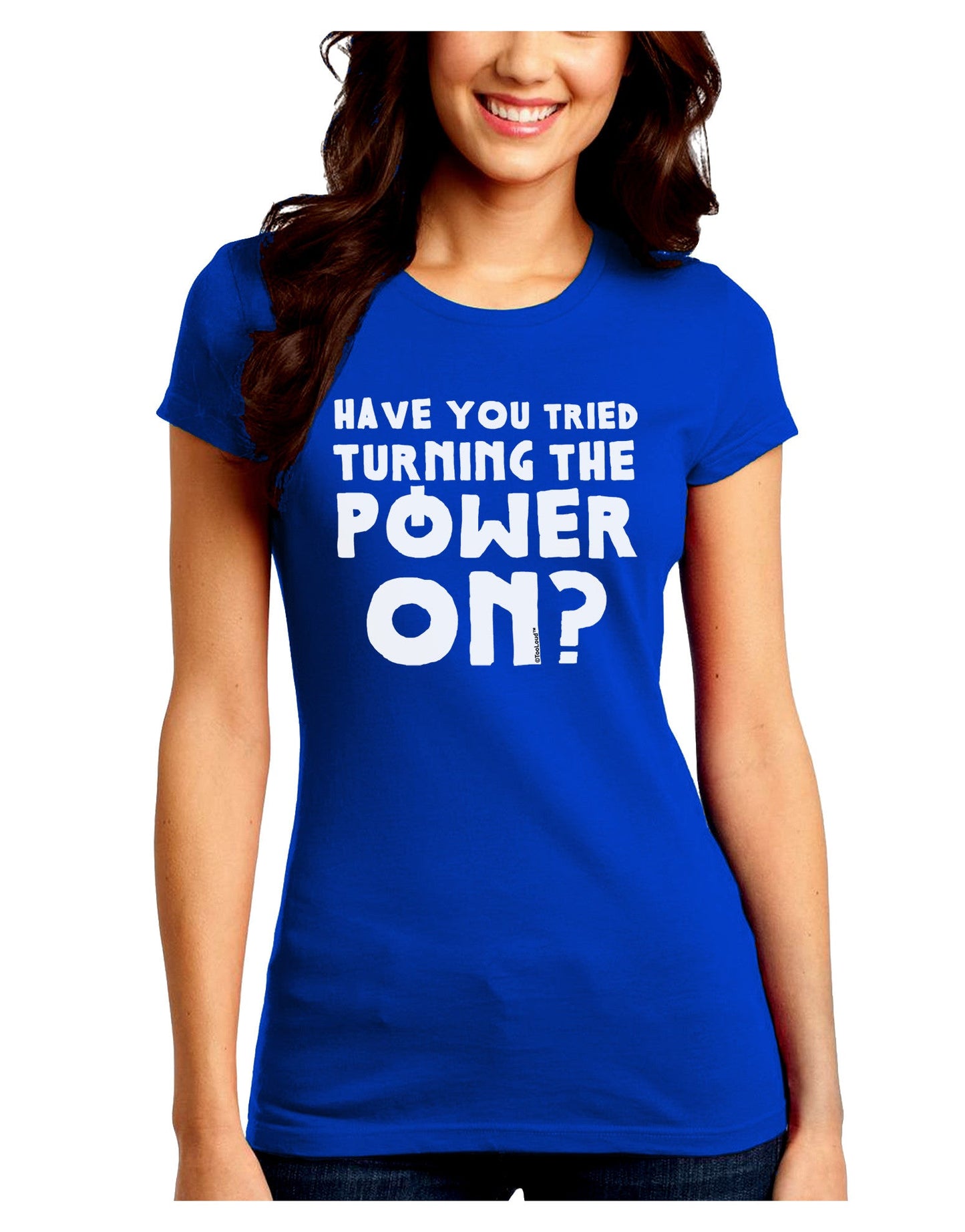 Turning the Power On Juniors Petite Crew Dark T-Shirt-T-Shirts Juniors Tops-TooLoud-Royal-Blue-Juniors Fitted Small-Davson Sales