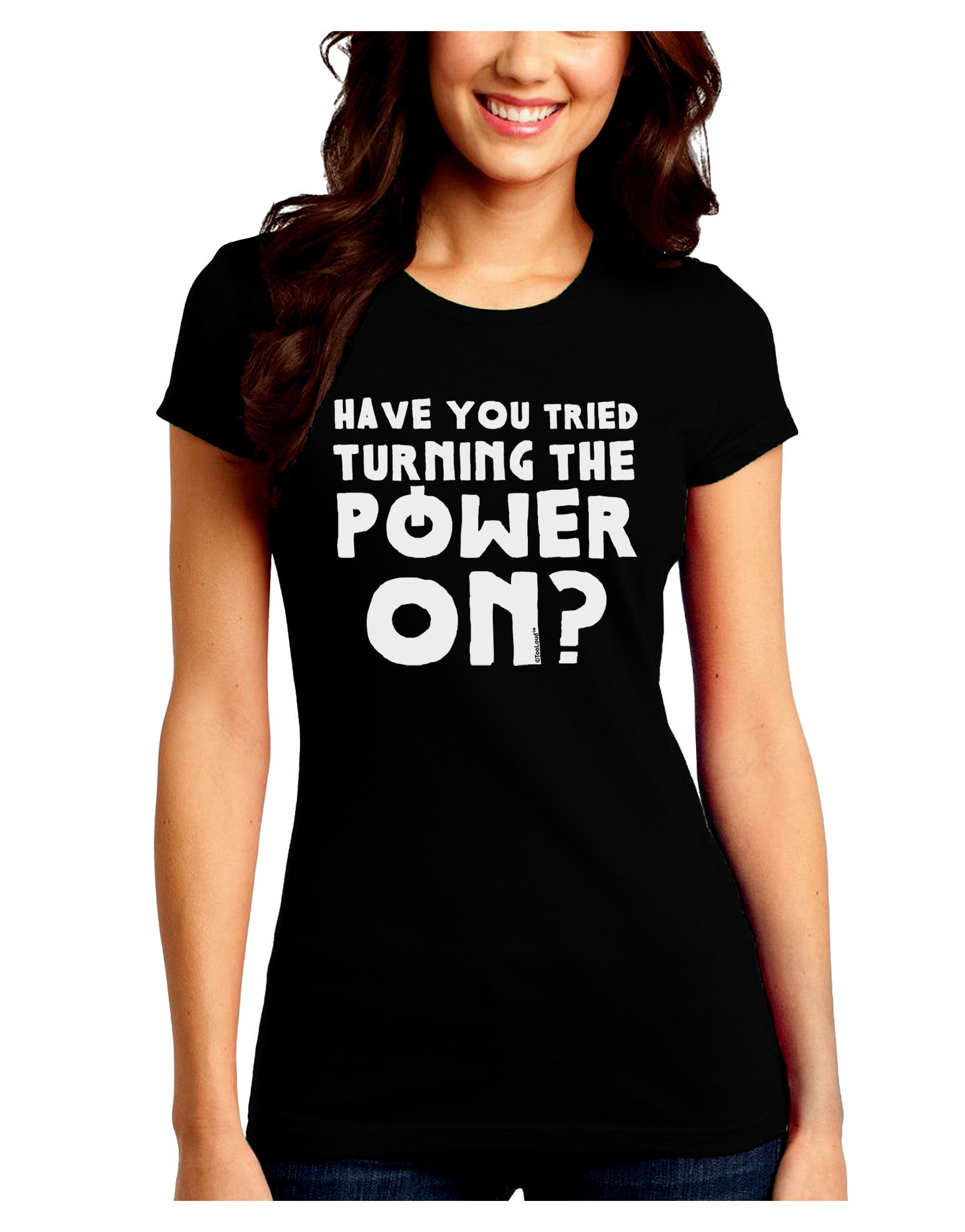 Turning the Power On Juniors Petite Crew Dark T-Shirt-T-Shirts Juniors Tops-TooLoud-Black-Juniors Fitted Small-Davson Sales