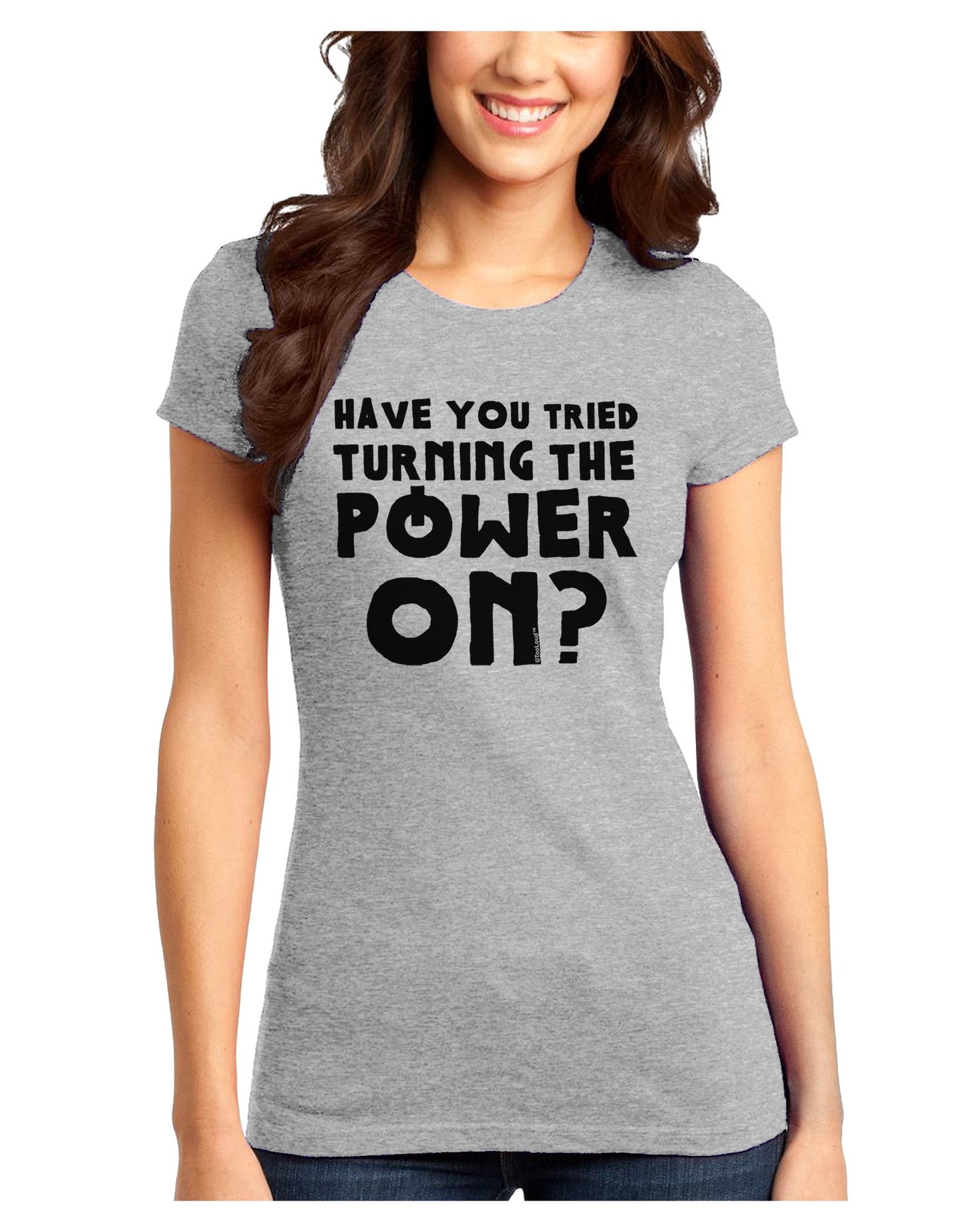 Turning the Power On Juniors Petite T-Shirt-T-Shirts Juniors Tops-TooLoud-Ash-Gray-Juniors Fitted X-Small-Davson Sales