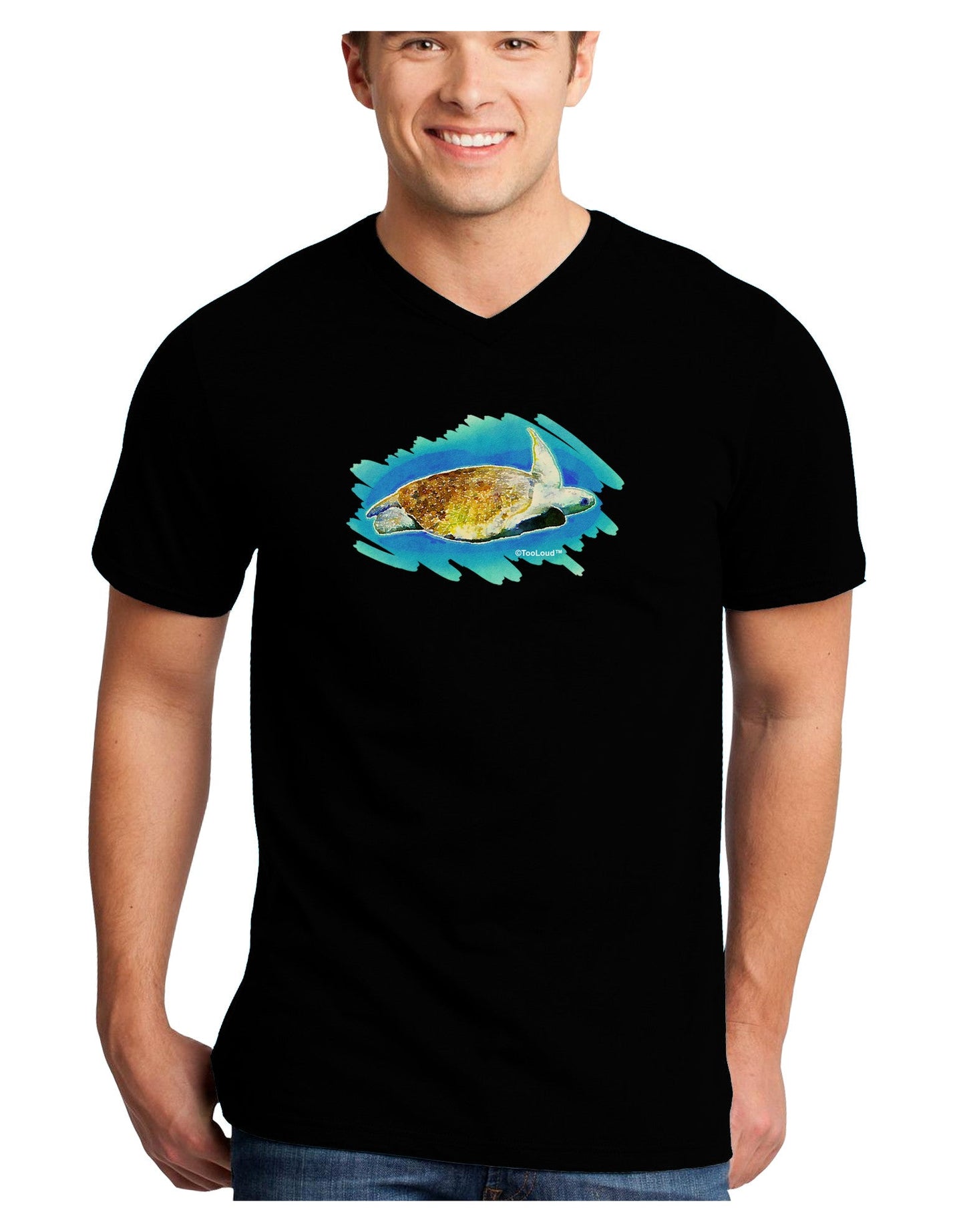 Turtle Watercolor Adult Dark V-Neck T-Shirt-TooLoud-Black-Small-Davson Sales