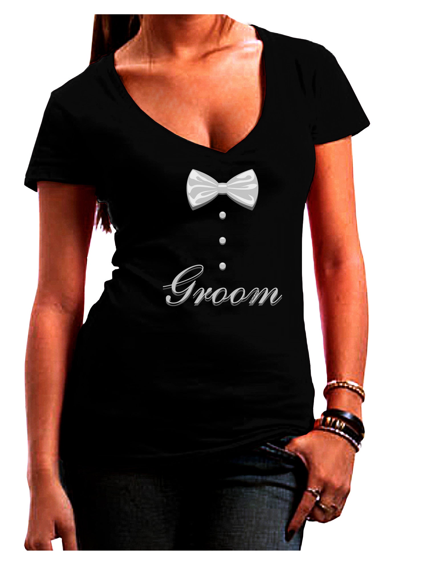 Tuxedo - Groom Womens V-Neck Dark T-Shirt-Womens V-Neck T-Shirts-TooLoud-Black-Juniors Fitted Small-Davson Sales