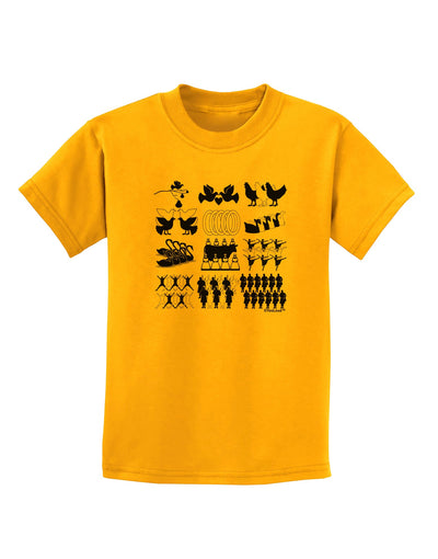 Twelve Days of Christmas Childrens T-Shirt-Childrens T-Shirt-TooLoud-Gold-X-Small-Davson Sales