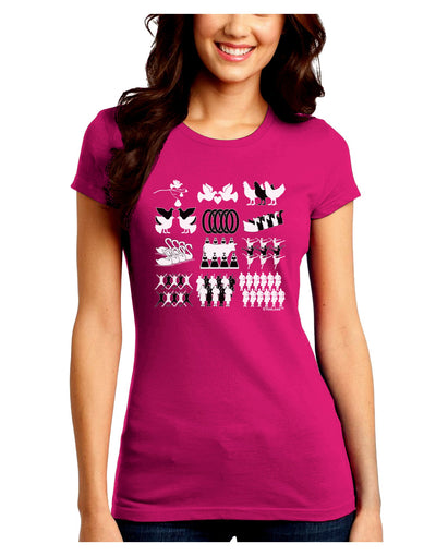 Twelve Days of Christmas Juniors Crew Dark T-Shirt-T-Shirts Juniors Tops-TooLoud-Hot-Pink-Juniors Fitted Small-Davson Sales