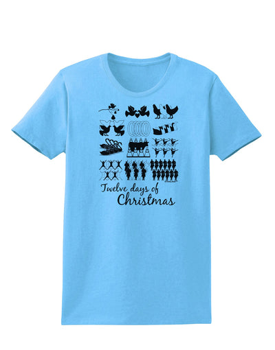 Twelve Days of Christmas Text Womens T-Shirt-Womens T-Shirt-TooLoud-Aquatic-Blue-X-Small-Davson Sales