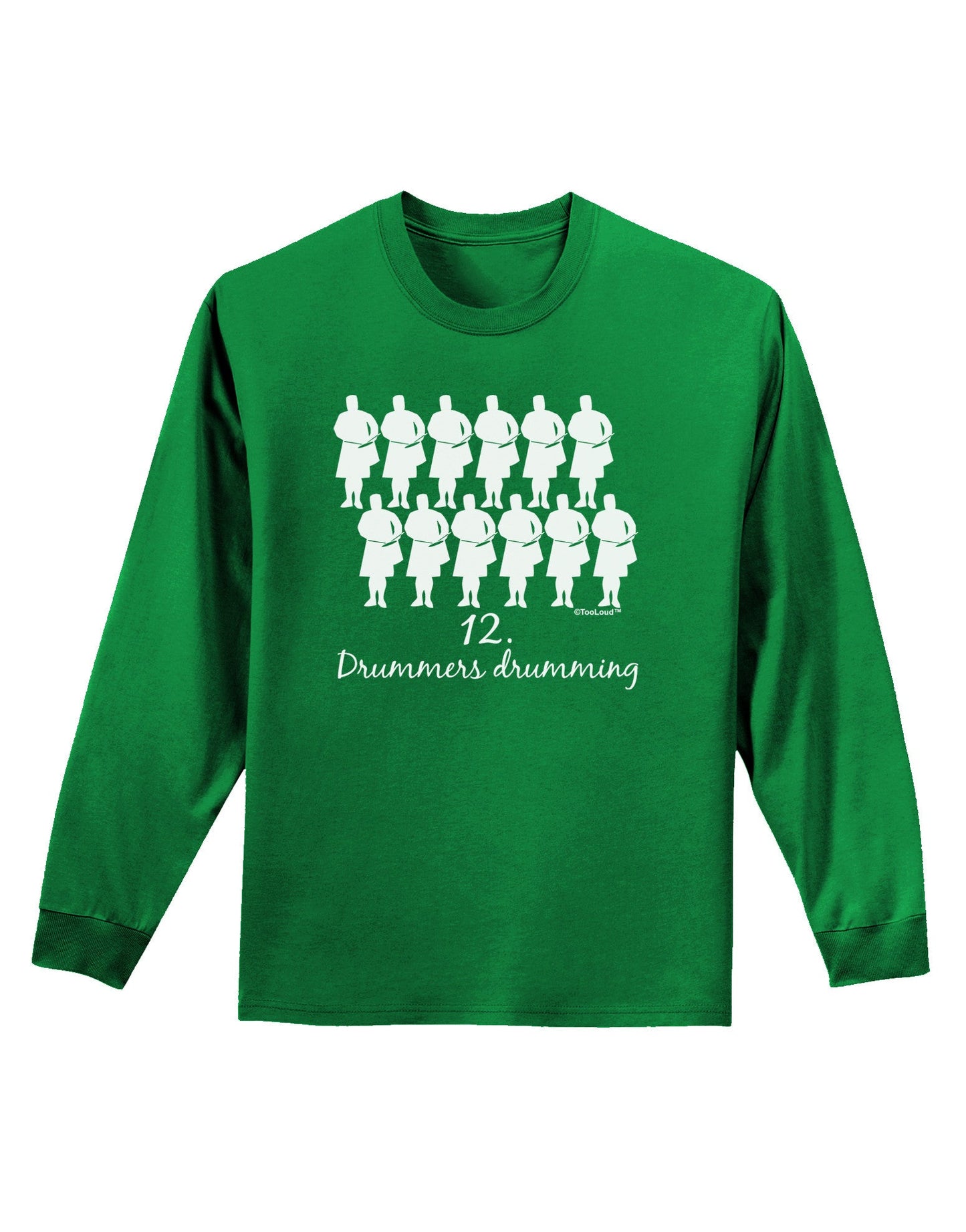 Twelve Drummers Drumming Text Adult Long Sleeve Dark T-Shirt-TooLoud-Kelly-Green-Small-Davson Sales