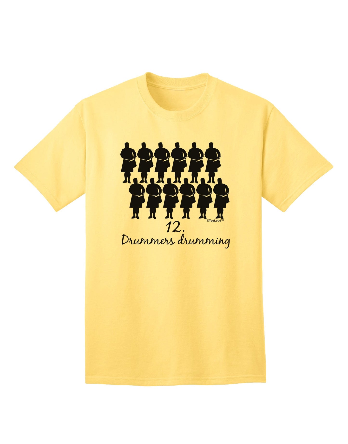 Twelve Drummers Drumming Text Adult T-Shirt-unisex t-shirt-TooLoud-Yellow-Small-Davson Sales
