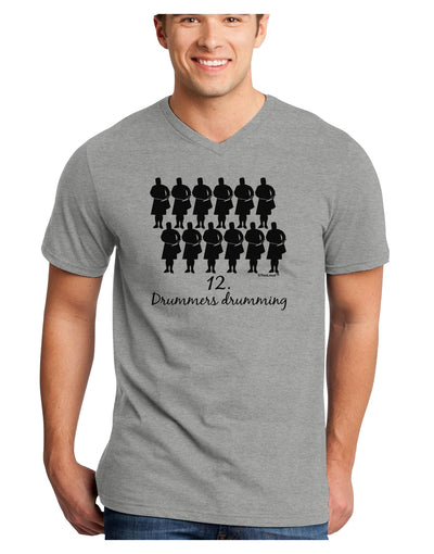 Twelve Drummers Drumming Text Adult V-Neck T-shirt-Mens V-Neck T-Shirt-TooLoud-HeatherGray-Small-Davson Sales