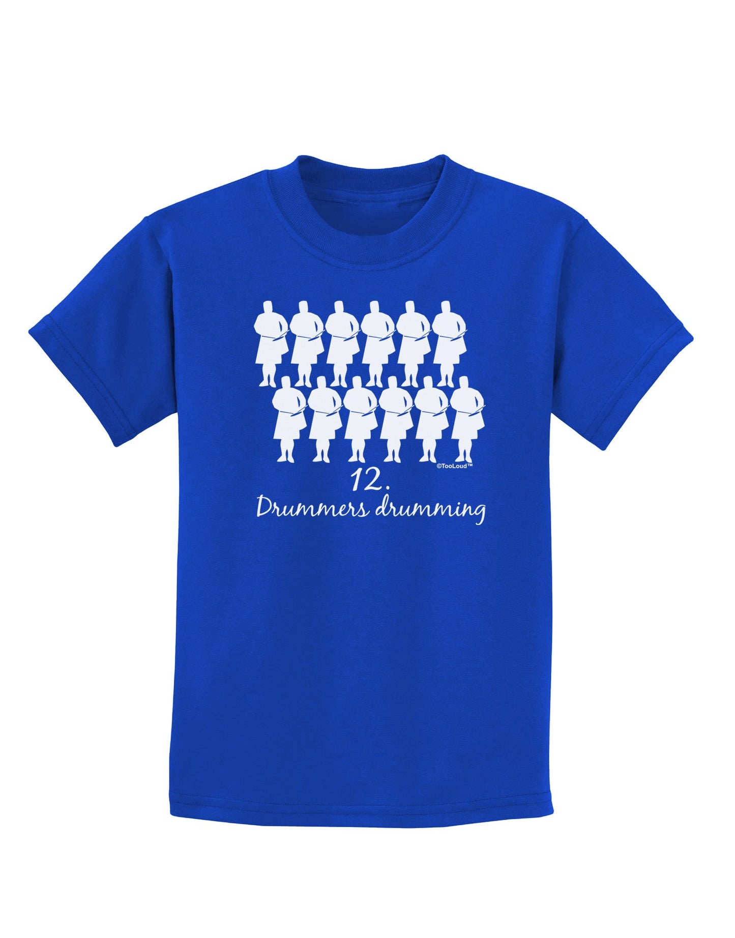 Twelve Drummers Drumming Text Childrens Dark T-Shirt-Childrens T-Shirt-TooLoud-Royal-Blue-X-Small-Davson Sales