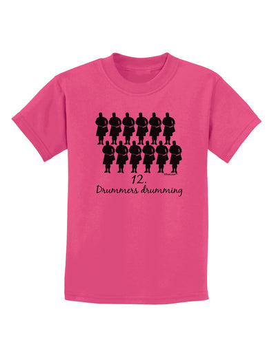 Twelve Drummers Drumming Text Childrens T-Shirt-Childrens T-Shirt-TooLoud-Sangria-X-Small-Davson Sales