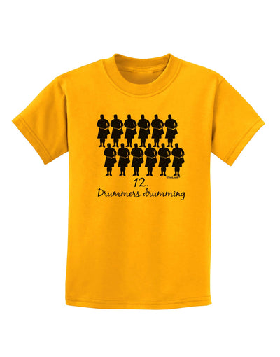 Twelve Drummers Drumming Text Childrens T-Shirt-Childrens T-Shirt-TooLoud-Gold-X-Small-Davson Sales