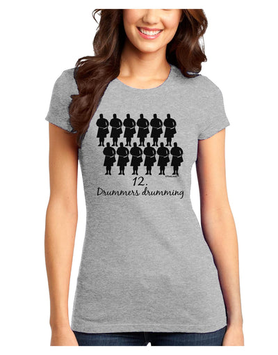 Twelve Drummers Drumming Text Juniors T-Shirt-Womens Juniors T-Shirt-TooLoud-Ash-Gray-Juniors Fitted X-Small-Davson Sales