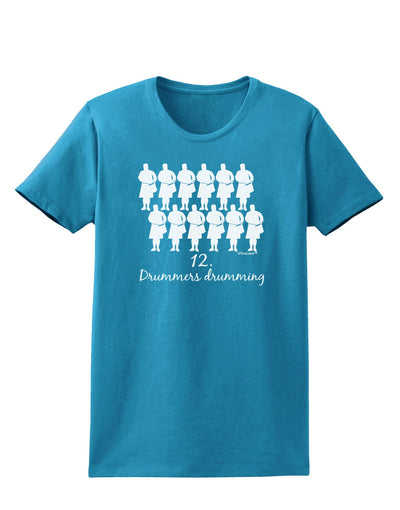 Twelve Drummers Drumming Text Womens Dark T-Shirt-TooLoud-Turquoise-X-Small-Davson Sales