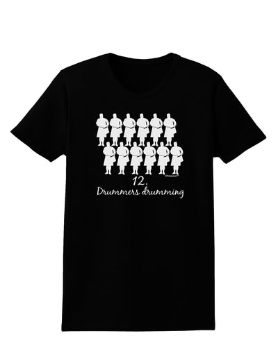 Twelve Drummers Drumming Text Womens Dark T-Shirt-TooLoud-Black-X-Small-Davson Sales