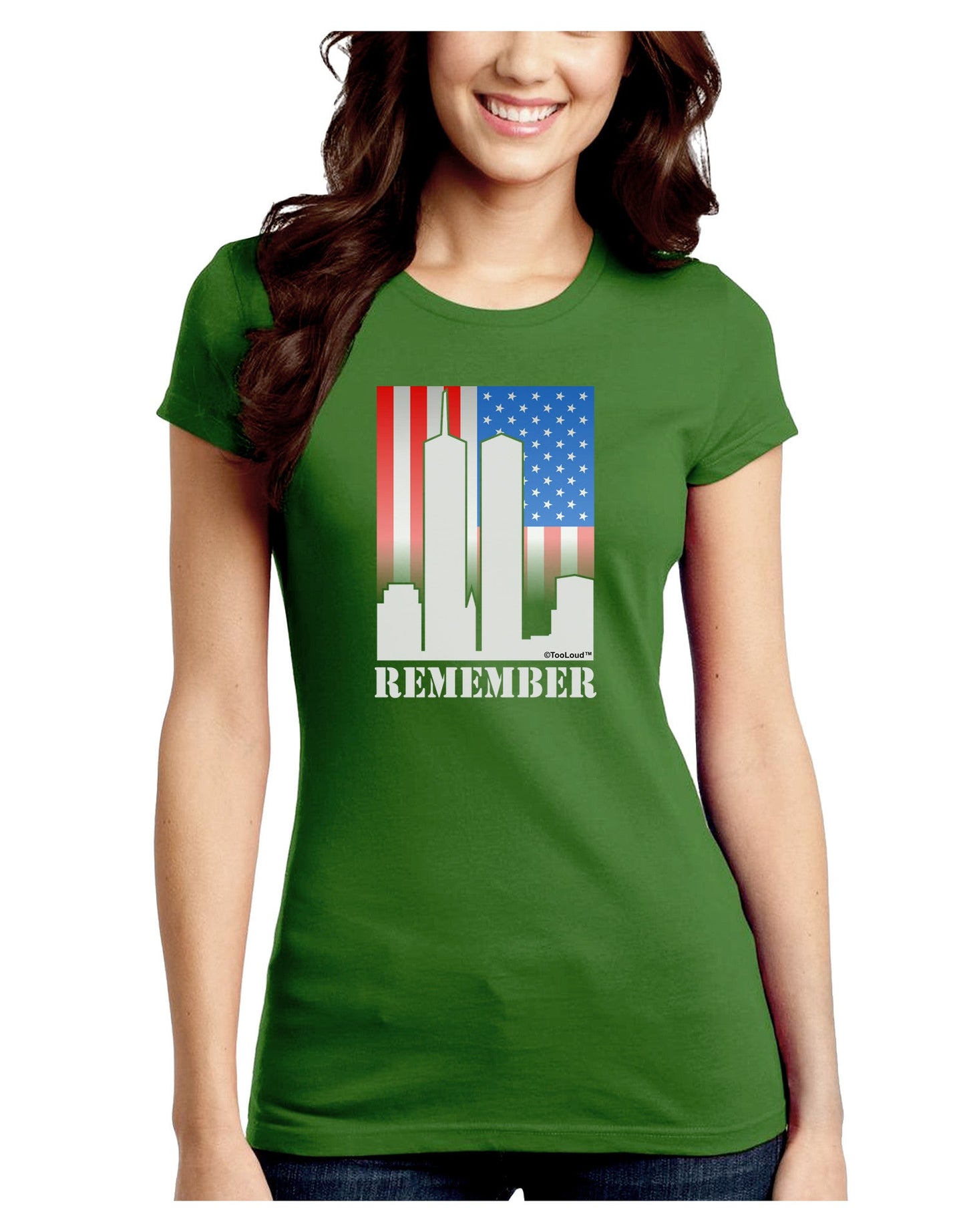 Twin Towers Remember Juniors Petite Crew Dark T-Shirt-T-Shirts Juniors Tops-TooLoud-Kiwi-Green-Juniors Fitted Small-Davson Sales
