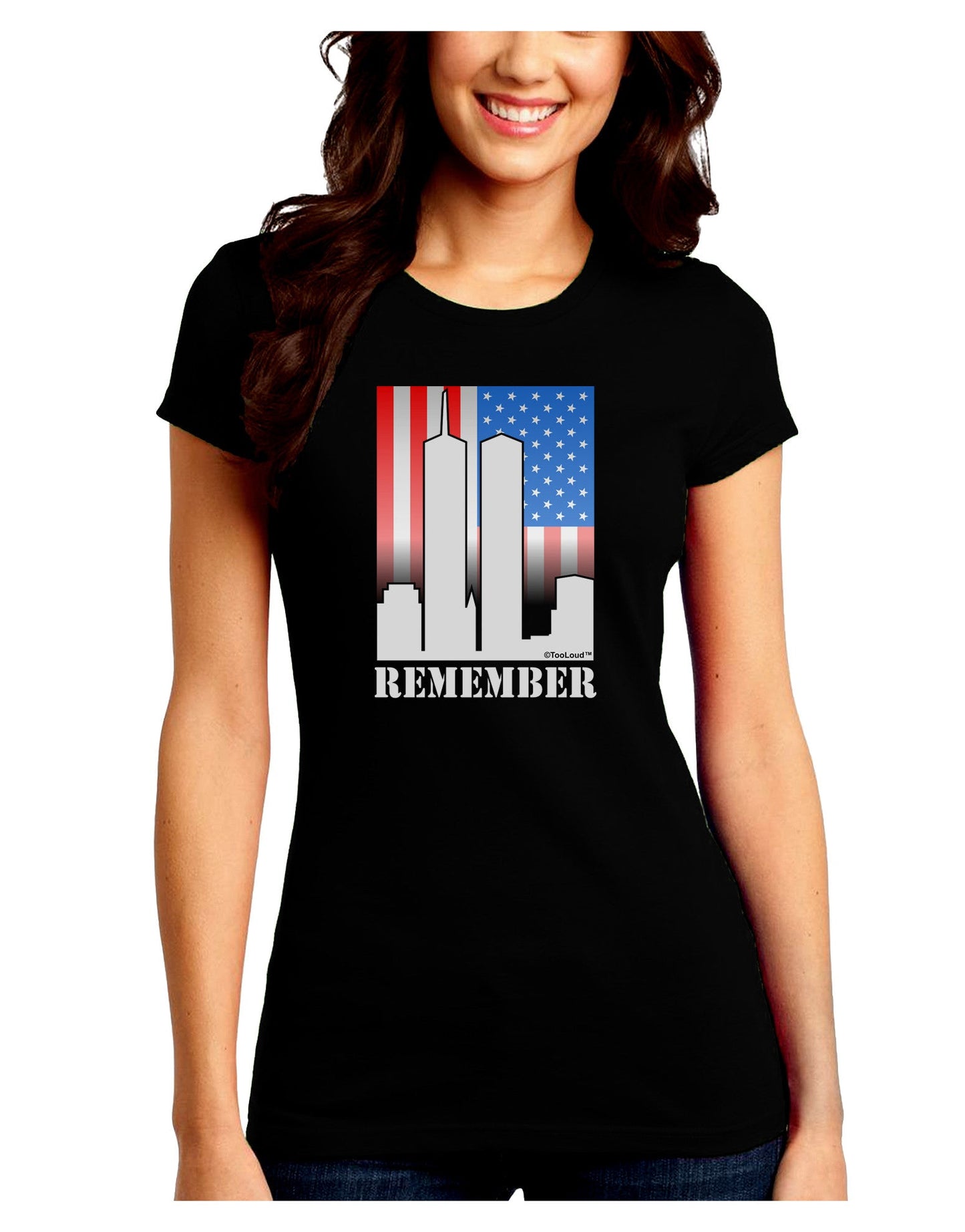 Twin Towers Remember Juniors Petite Crew Dark T-Shirt-T-Shirts Juniors Tops-TooLoud-Black-Juniors Fitted Small-Davson Sales