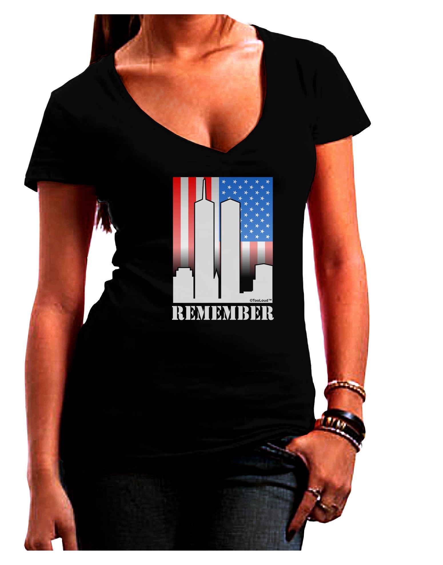Twin Towers Remember Womens V-Neck Dark T-Shirt-Womens V-Neck T-Shirts-TooLoud-Black-Juniors Fitted Small-Davson Sales
