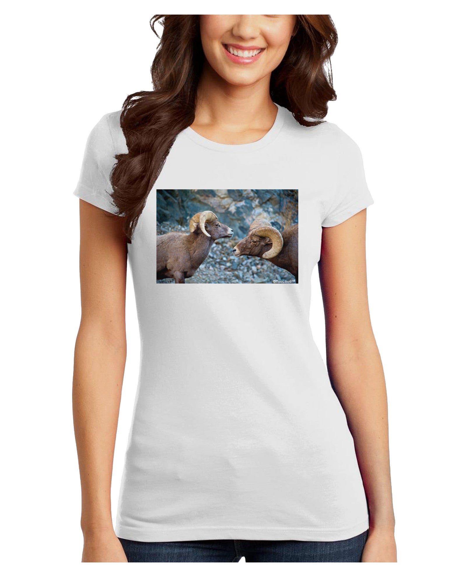 Two Bighorn Rams Juniors T-Shirt-Womens Juniors T-Shirt-TooLoud-White-Juniors Fitted X-Small-Davson Sales