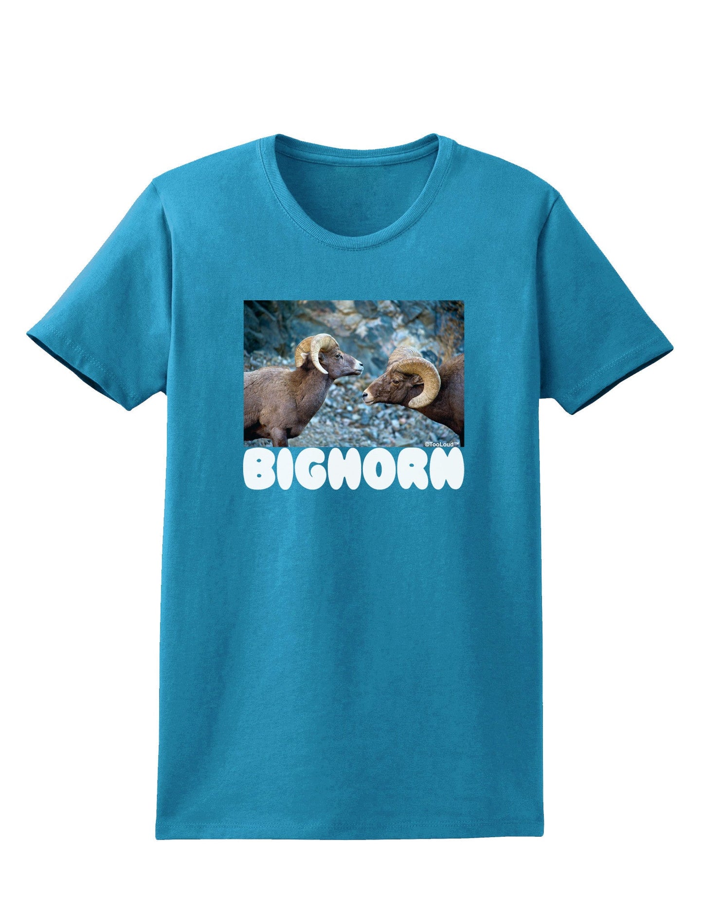 Two Bighorn Rams Text Womens Dark T-Shirt-TooLoud-Turquoise-X-Small-Davson Sales