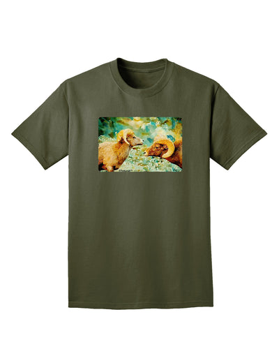 Two Bighorn Rams Watercolor Adult Dark T-Shirt-Mens T-Shirt-TooLoud-Military-Green-Small-Davson Sales