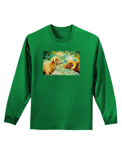 Two Bighorn Rams Watercolor Adult Long Sleeve Dark T-Shirt-TooLoud-Kelly-Green-Small-Davson Sales