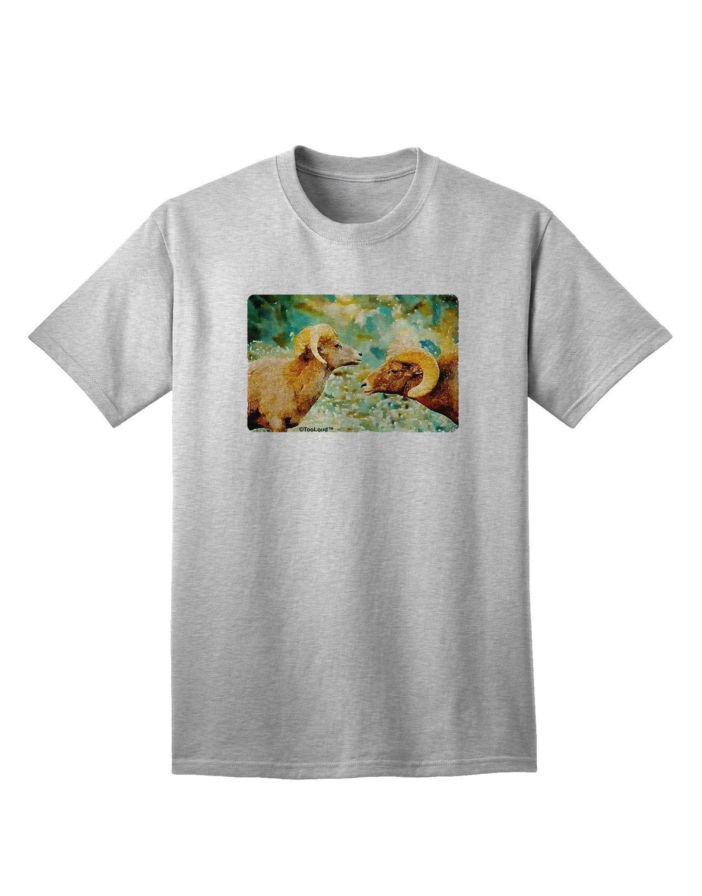 Two Bighorn Rams Watercolor Adult T-Shirt-Mens T-Shirt-TooLoud-AshGray-Small-Davson Sales