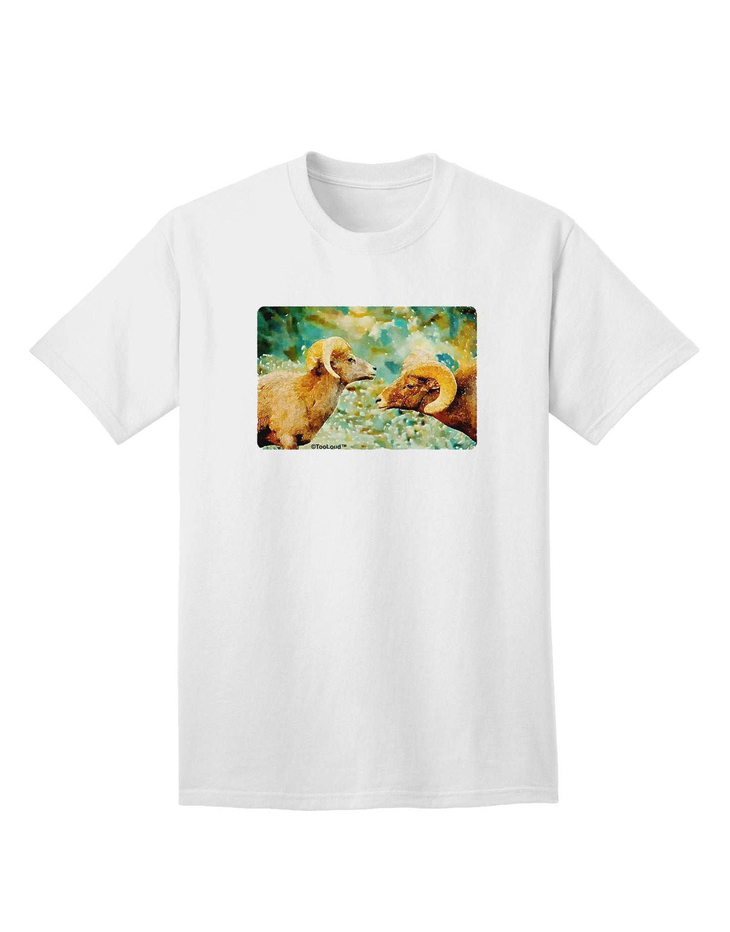 Two Bighorn Rams Watercolor Adult T-Shirt-Mens T-Shirt-TooLoud-White-Small-Davson Sales