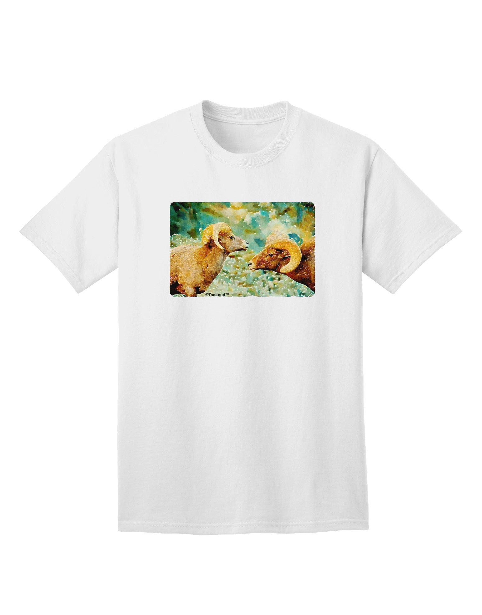 Two Bighorn Rams Watercolor Adult T-Shirt-Mens T-Shirt-TooLoud-White-Small-Davson Sales