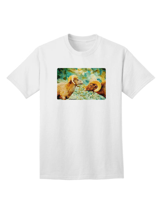 Two Bighorn Rams Watercolor Adult T-Shirt-Mens T-Shirt-TooLoud-White-Small-Davson Sales
