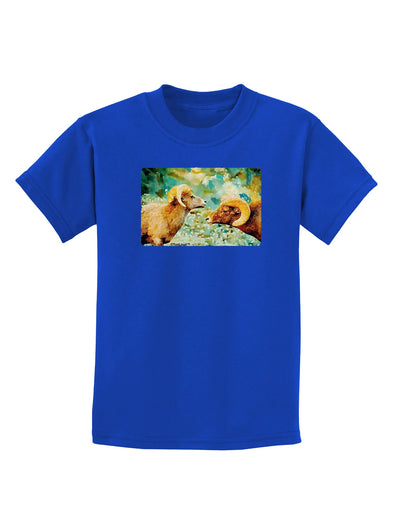 Two Bighorn Rams Watercolor Childrens Dark T-Shirt-Childrens T-Shirt-TooLoud-Royal-Blue-X-Small-Davson Sales