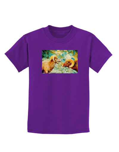 Two Bighorn Rams Watercolor Childrens Dark T-Shirt-Childrens T-Shirt-TooLoud-Purple-X-Small-Davson Sales