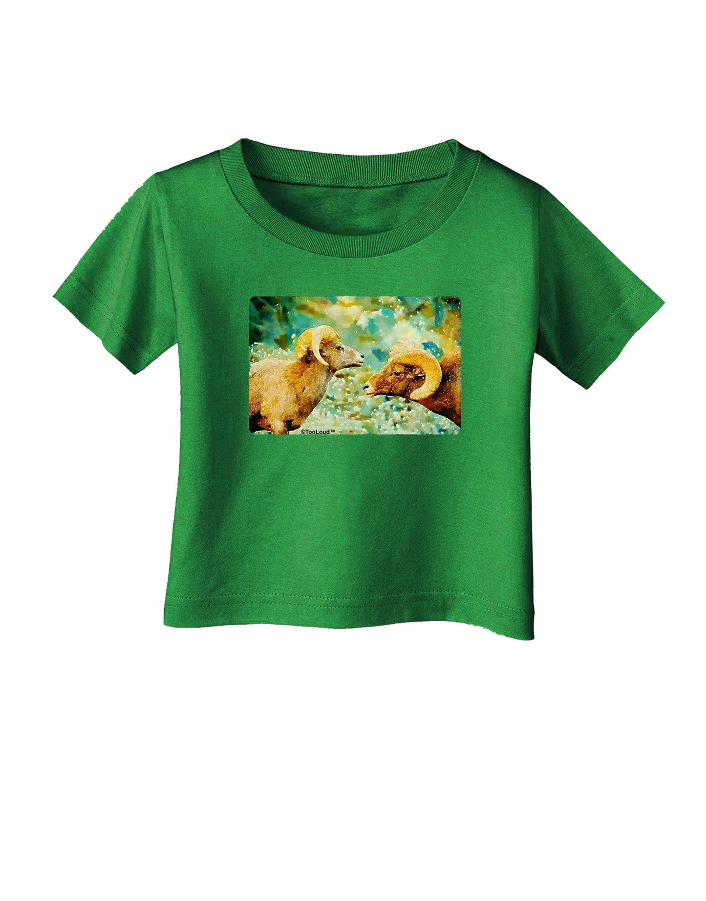 Two Bighorn Rams Watercolor Infant T-Shirt Dark-Infant T-Shirt-TooLoud-Clover-Green-06-Months-Davson Sales