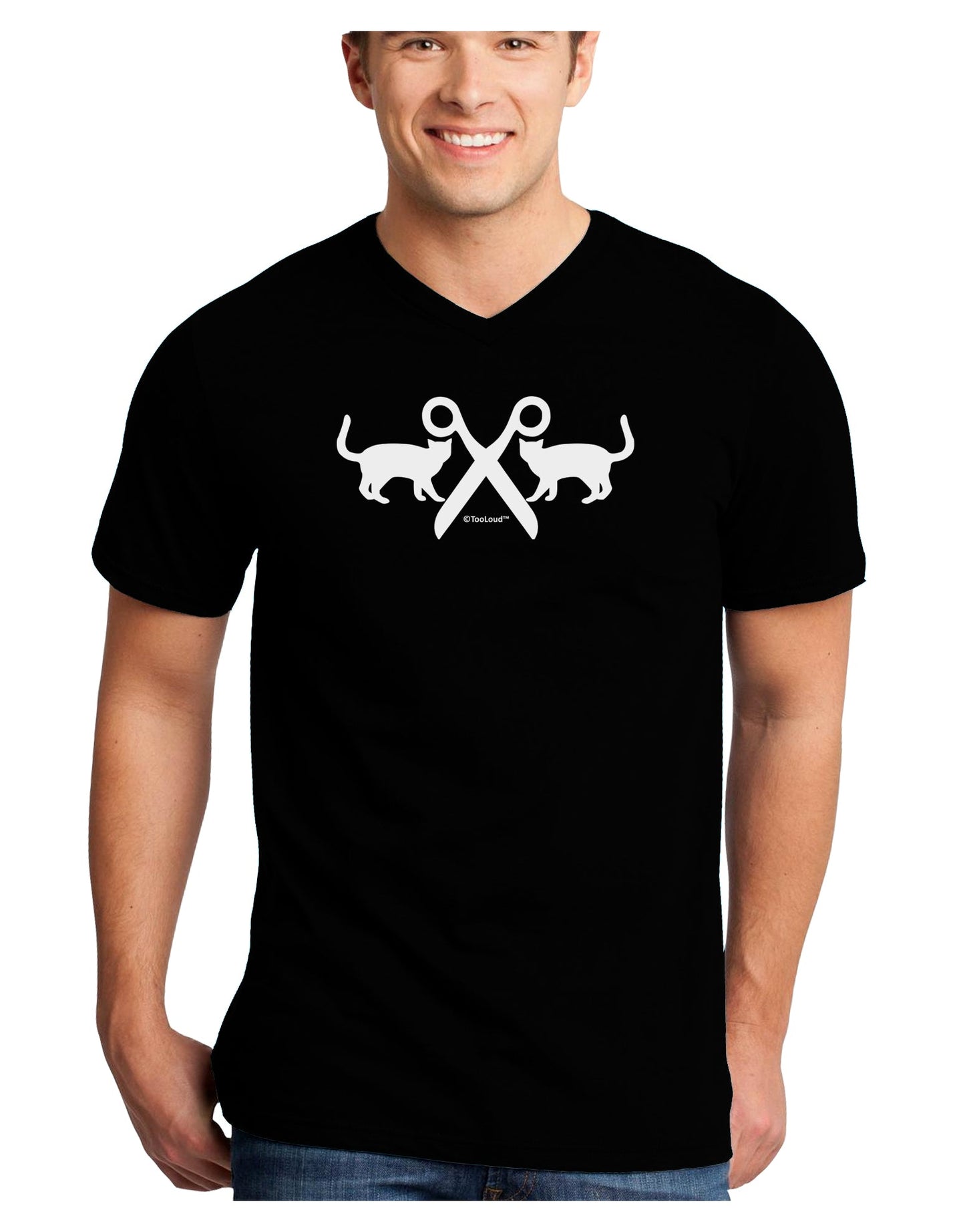 Two Cats With Scissors Adult Dark V-Neck T-Shirt by TooLoud-Mens V-Neck T-Shirt-TooLoud-Black-Small-Davson Sales