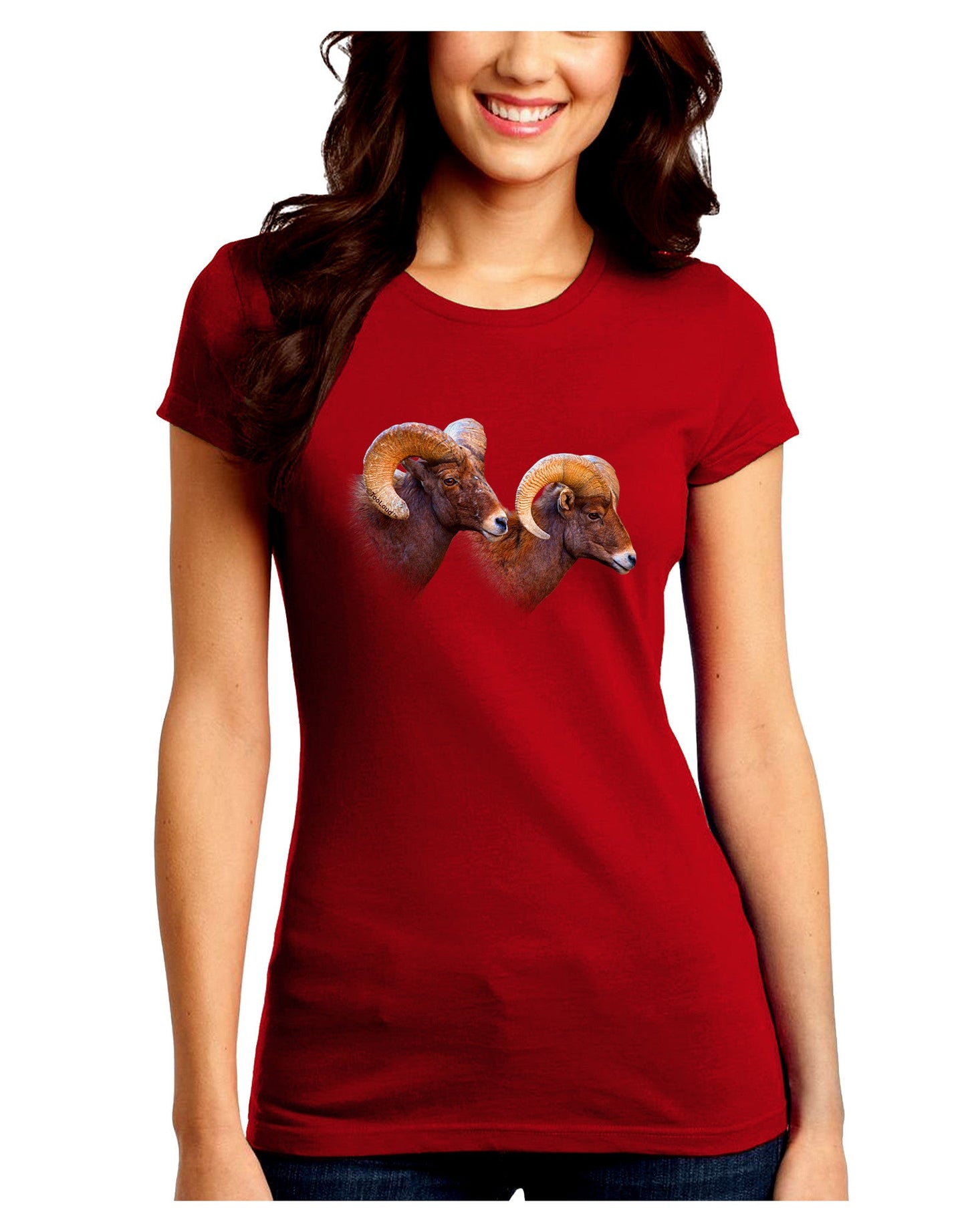 Two Majestic Bighorn Rams Juniors Petite Crew Dark T-Shirt-T-Shirts Juniors Tops-TooLoud-Red-Juniors Fitted Small-Davson Sales